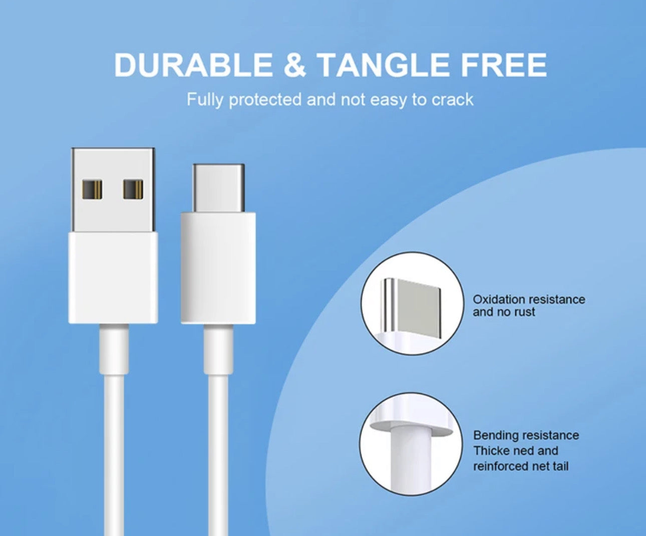 USB Type C to USB A Cable, 5A Fast Charging 3Ft Charger (white)